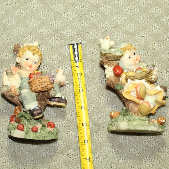 Set of 2 Vintage Resin Boy and Girl in Trees ~5.5" Figures - Picture 8 of 8